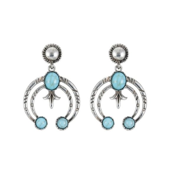 Jewelry - Dangle Moon Earrings With Chic Turquoise